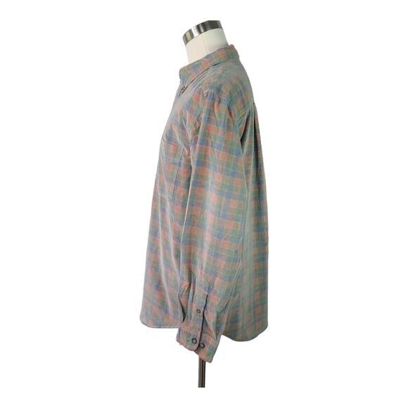 The Territory Ahead Green Red Orange Blue Corduroy Plaid Button Down Shirt Large - Picture 2 of 4